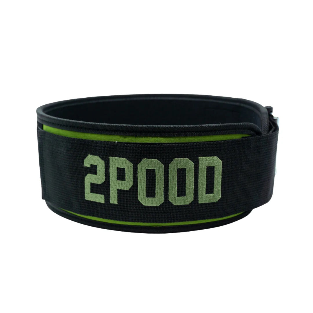 2Pood Weightlifting Belt Straight Green Velcro Patch